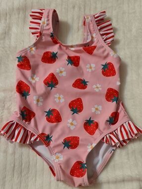 Girls Pink Strawberry One-Piece Swimsuit